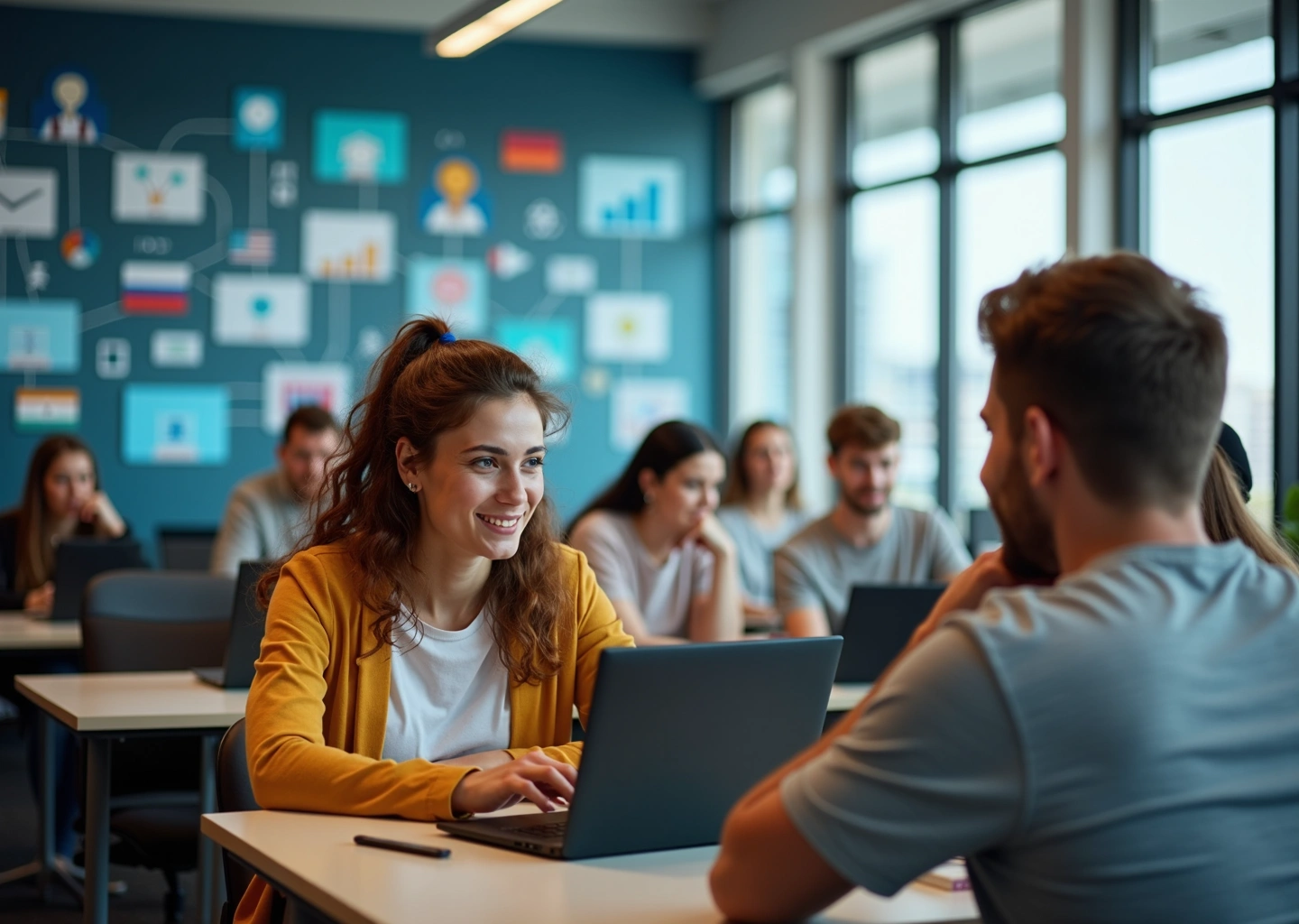 Современная образовательная платформа для взрослых с людьми, обучающимися онлайн на ноутбуках и планшетах