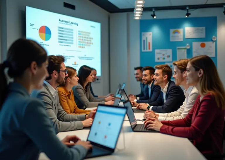 Взрослые люди учатся онлайн с использованием ноутбуков и планшетов, изучают языки и развивают профессиональные и soft skills